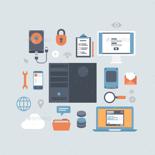 Server Computing Hosting Modern Flat Style Equipment - Computers Technology