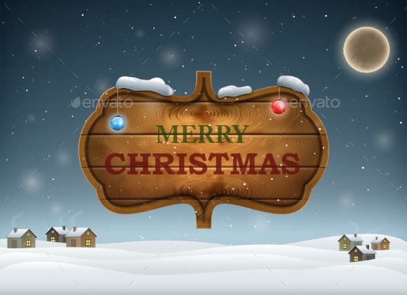 Christmas Evening With Wooden Board. - Christmas Seasons/Holidays