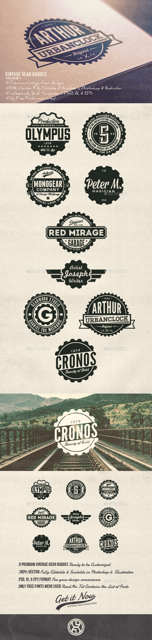Vintage Gear Badges Volume 1 - Badges & Stickers Web Elements
