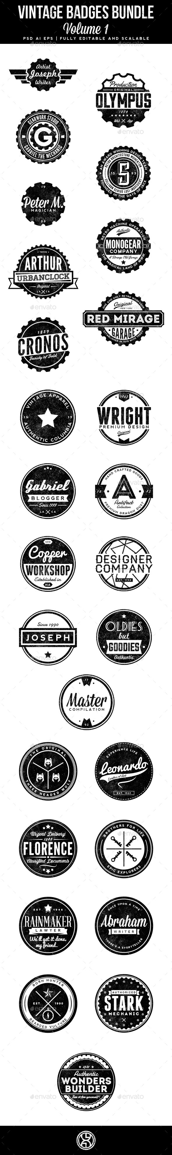 27 Vintage Badges Bundle Volume 1 By Mining 