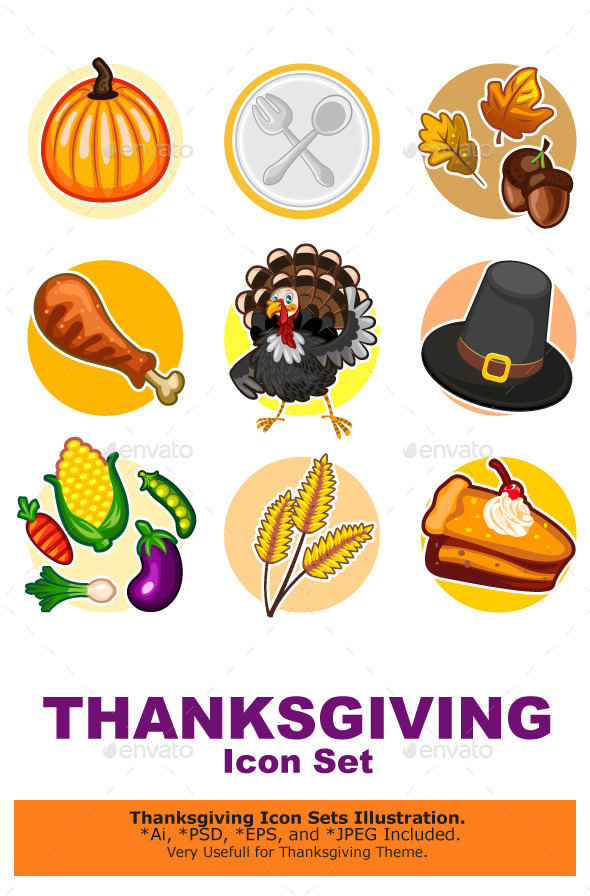 Happy Thanksgiving Sticker Icon Set - Miscellaneous Seasons/Holidays
