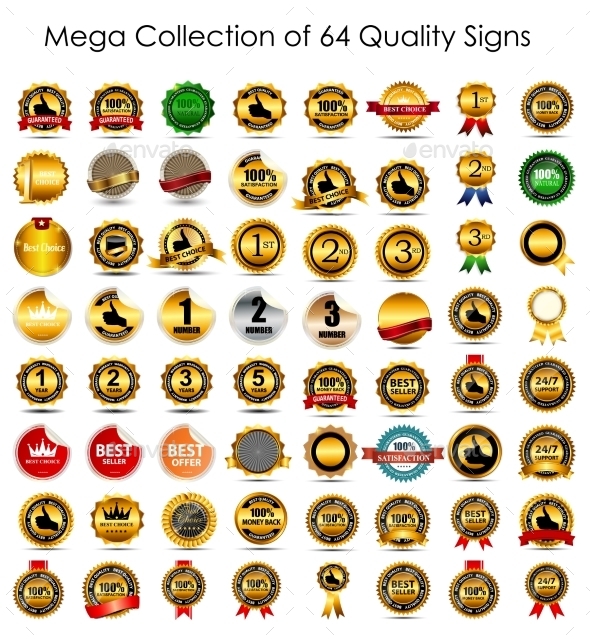 Collection of 64 Quality Label Signs - Web Technology