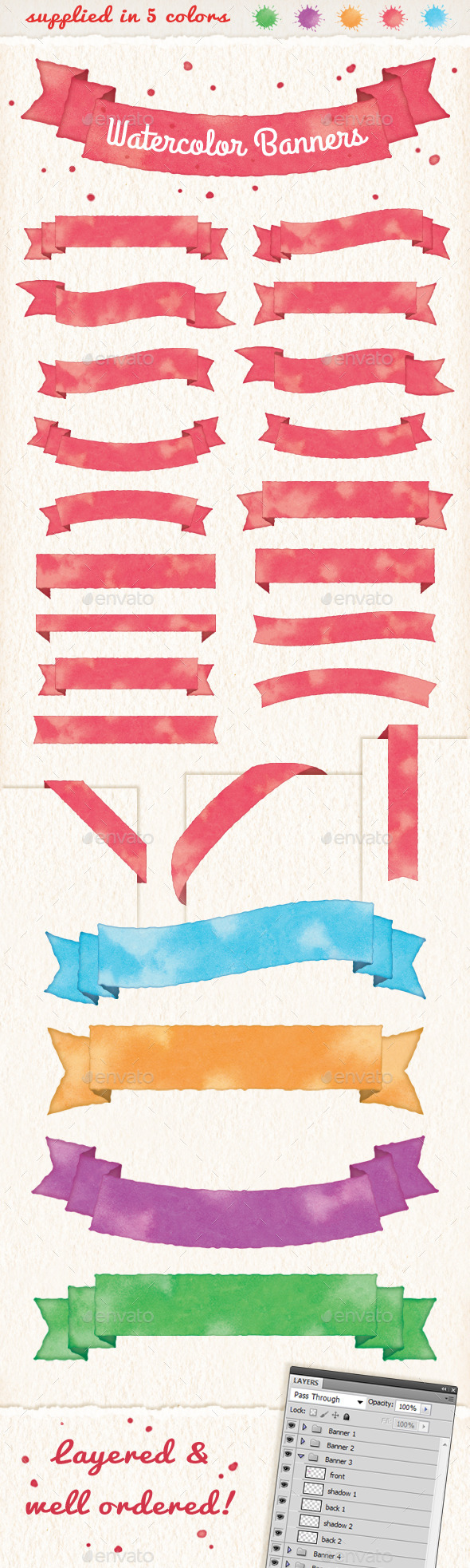 Watercolor Banners & Ribbons - Decorative Symbols Decorative