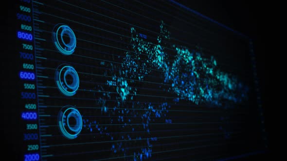 Advanced futuristic graphic interface. Displays abstract diagrams and charts. alt