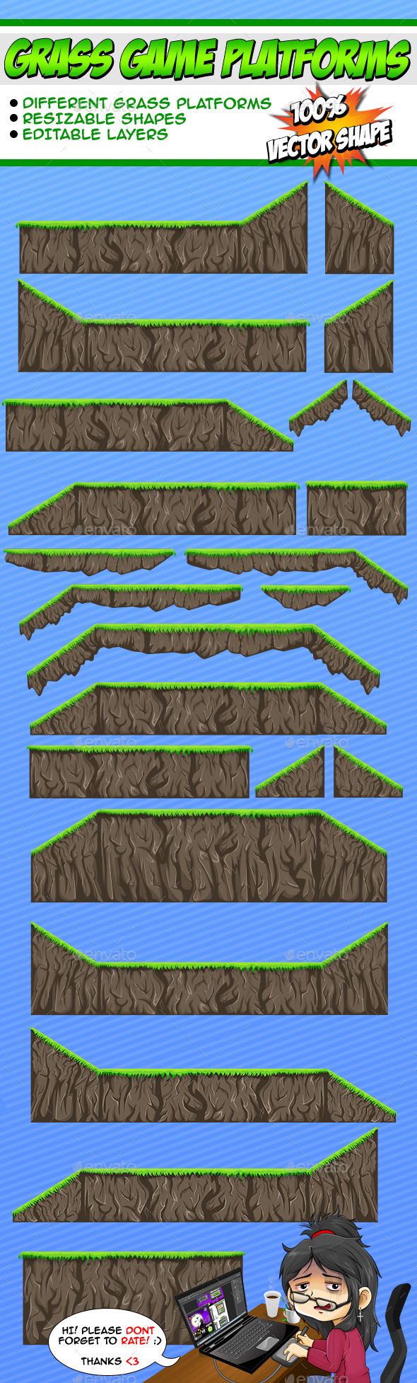 Grass Game Platforms - Tilesets Game Assets