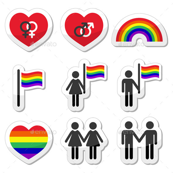 Gay and Lesbian Couples, Rainbow Vector Icons - People Characters