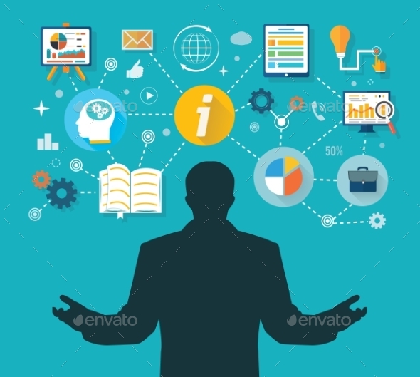 Businessman with Touch Screen Icons - Concepts Business