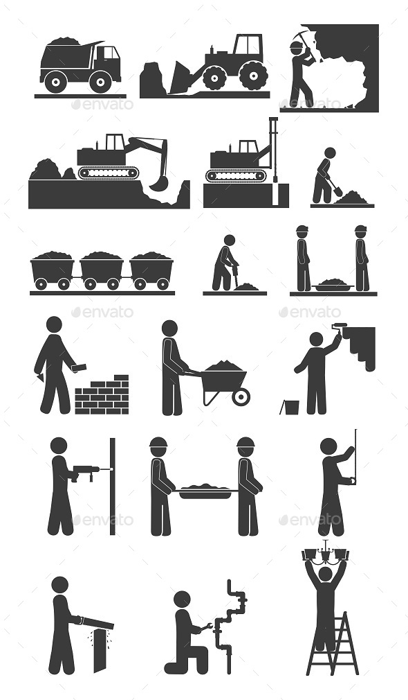 Construction Earthworks Icons - Buildings Objects