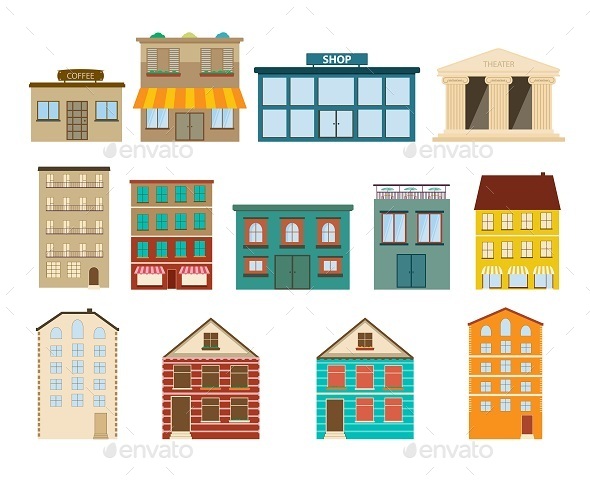 Town and Suburban Buildings Icons - Buildings Objects