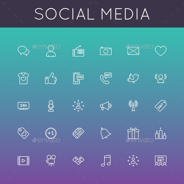 Social Media Line Icons - Media Technology