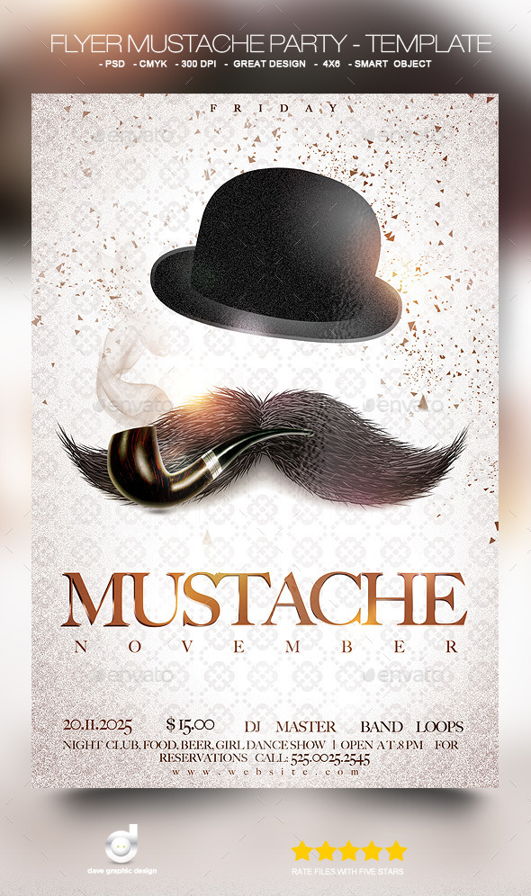 Flyer Mustache Party - Template - Events Flyers