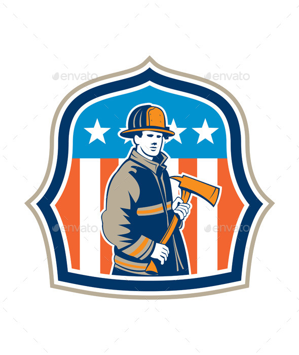 American Firefighter Fire Axe Shield - People Characters