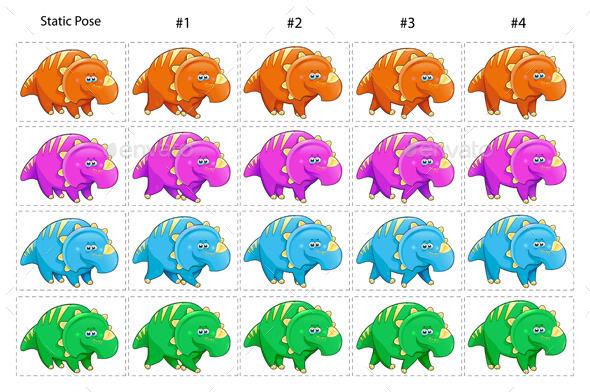Animation of Four Dinosaurs Walking - Animals Characters