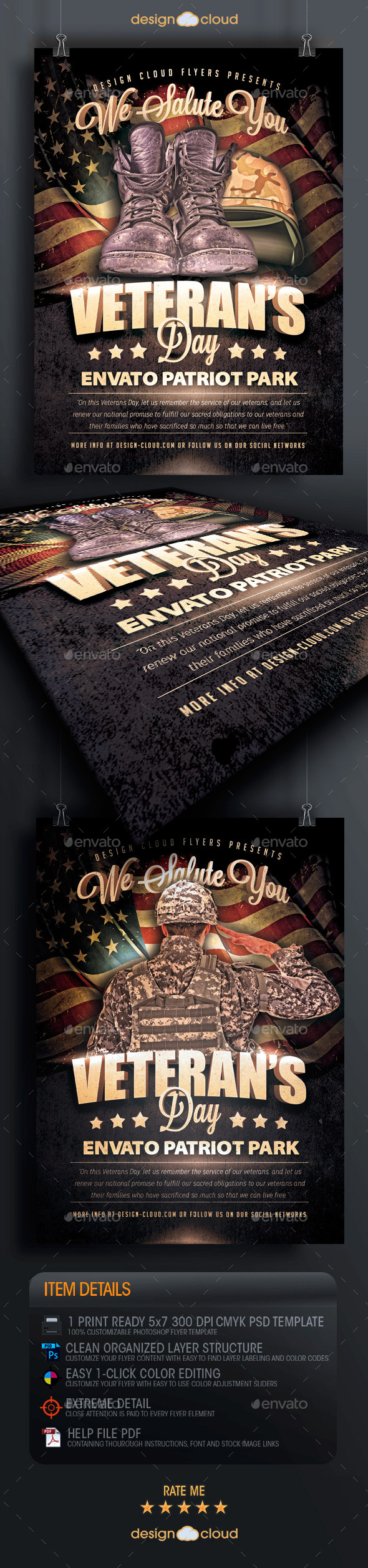 Veteran's Day Salute Flyer Template - Holidays Events