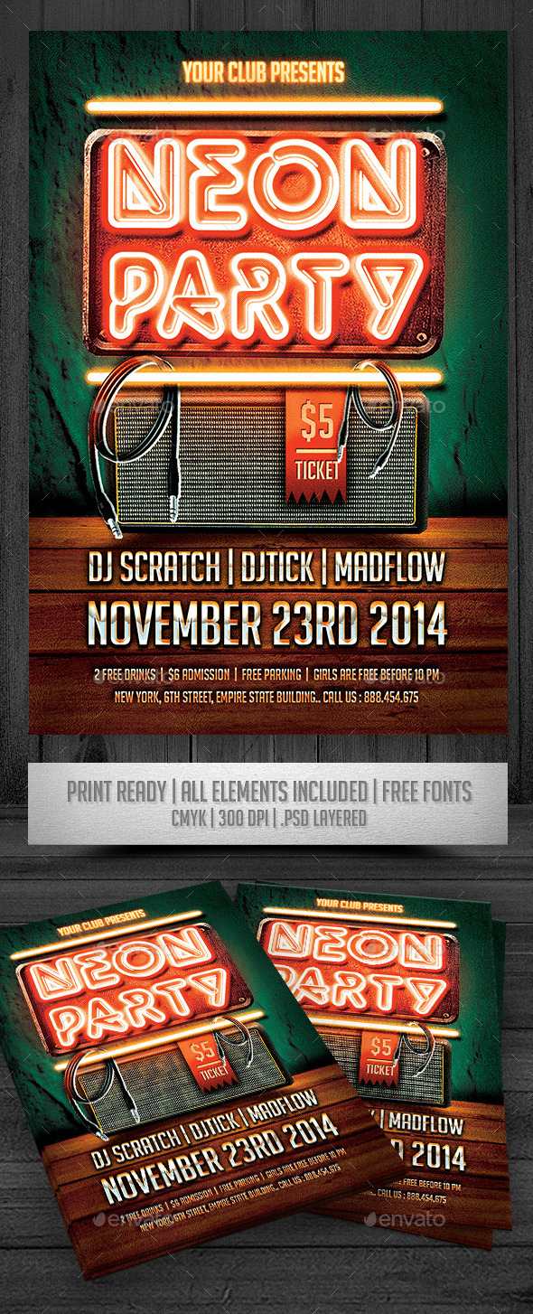 Neon Party Flyer - Events Flyers
