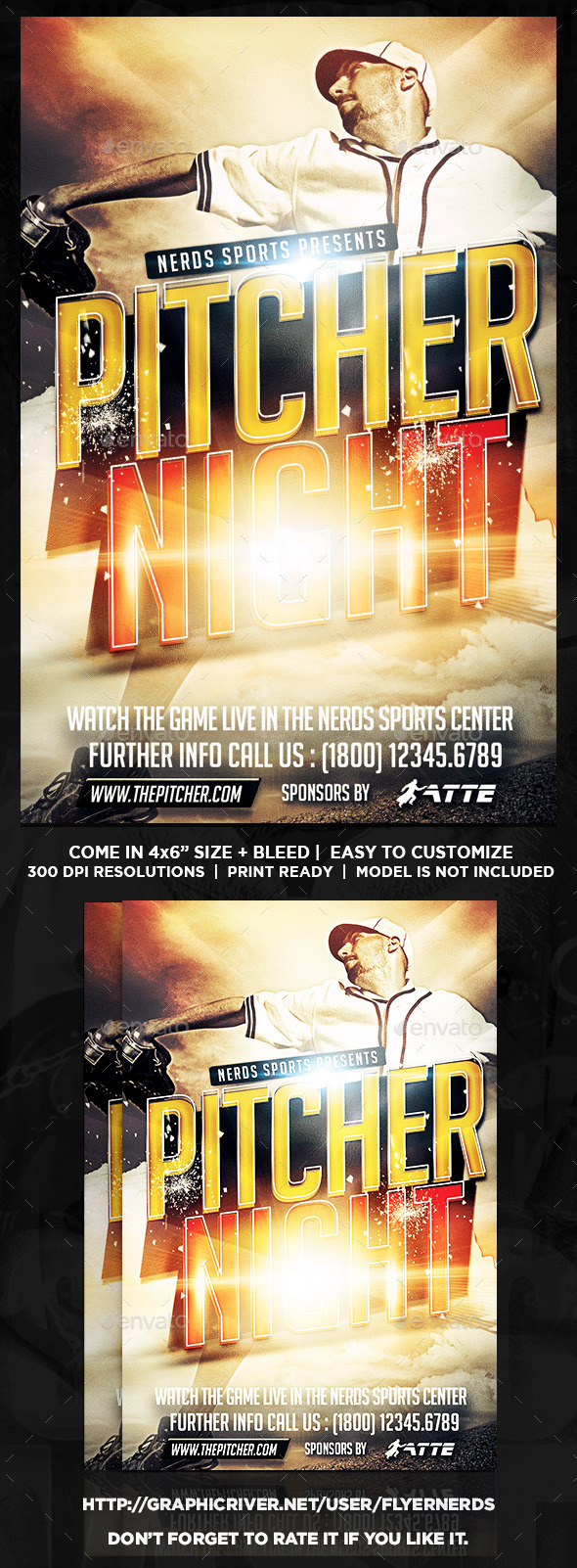 Pitcher Night Baseball Sport Flyer - Sports Events