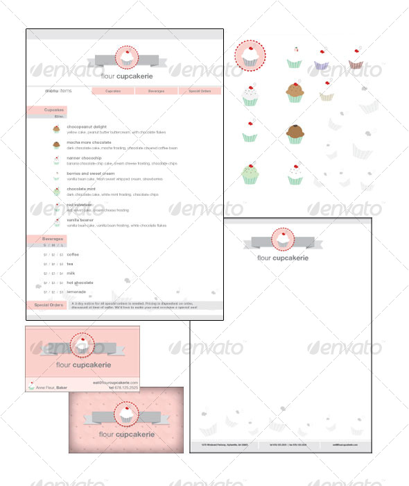 Cupcake Shop Collateral - Stationery Print Templates