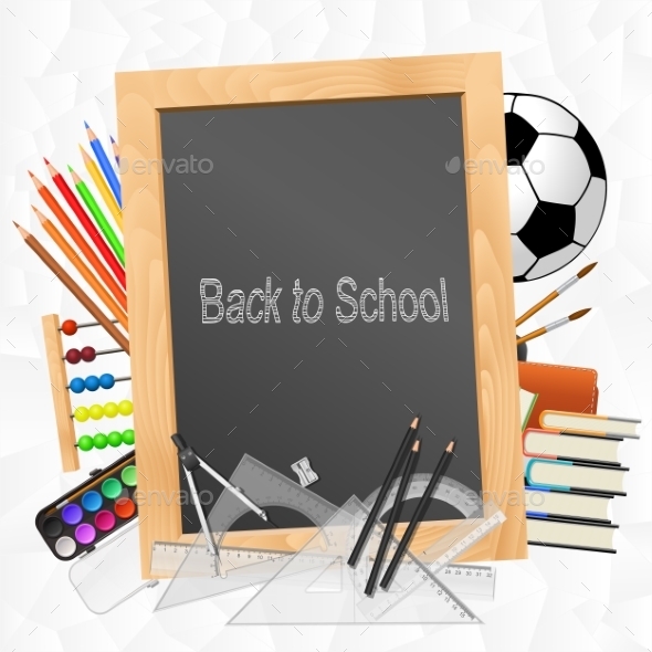 School Supplies with Blackboard on Crumpled Paper - Decorative Symbols Decorative
