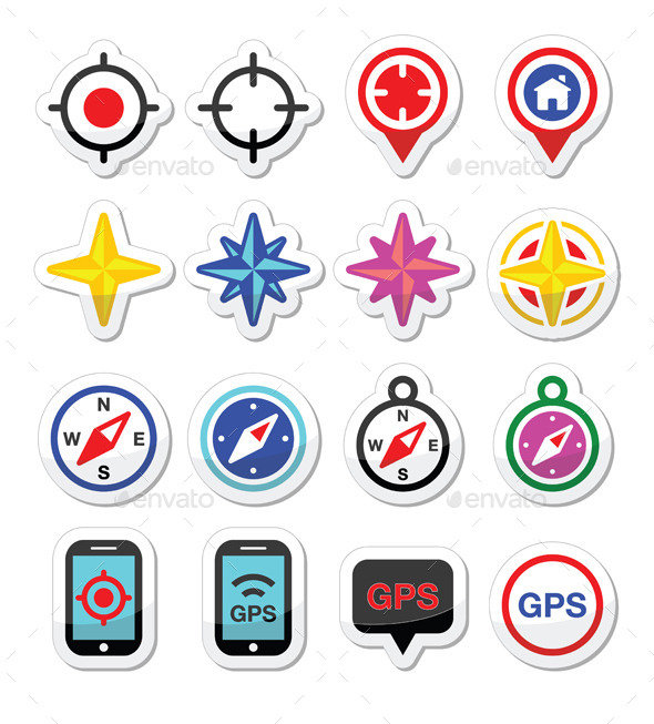 GPS Navigation, Wind Rose, Compass Icons Set - Technology Conceptual