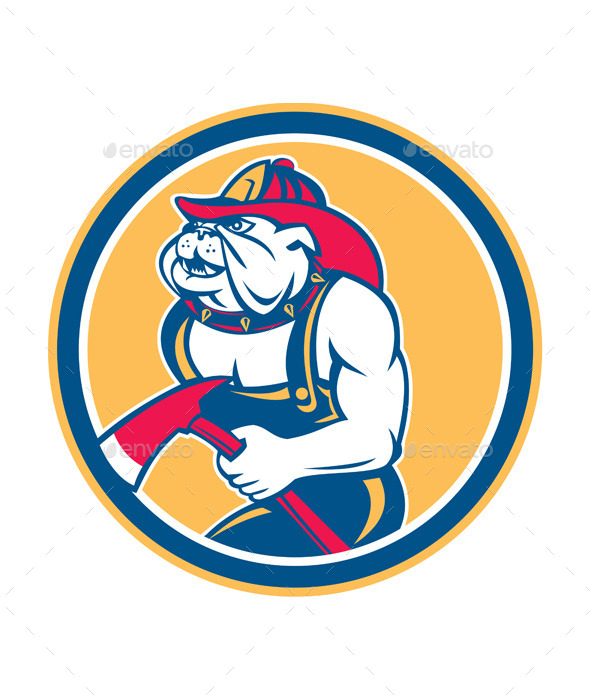 Bulldog Fireman with Axe Circle - Animals Characters