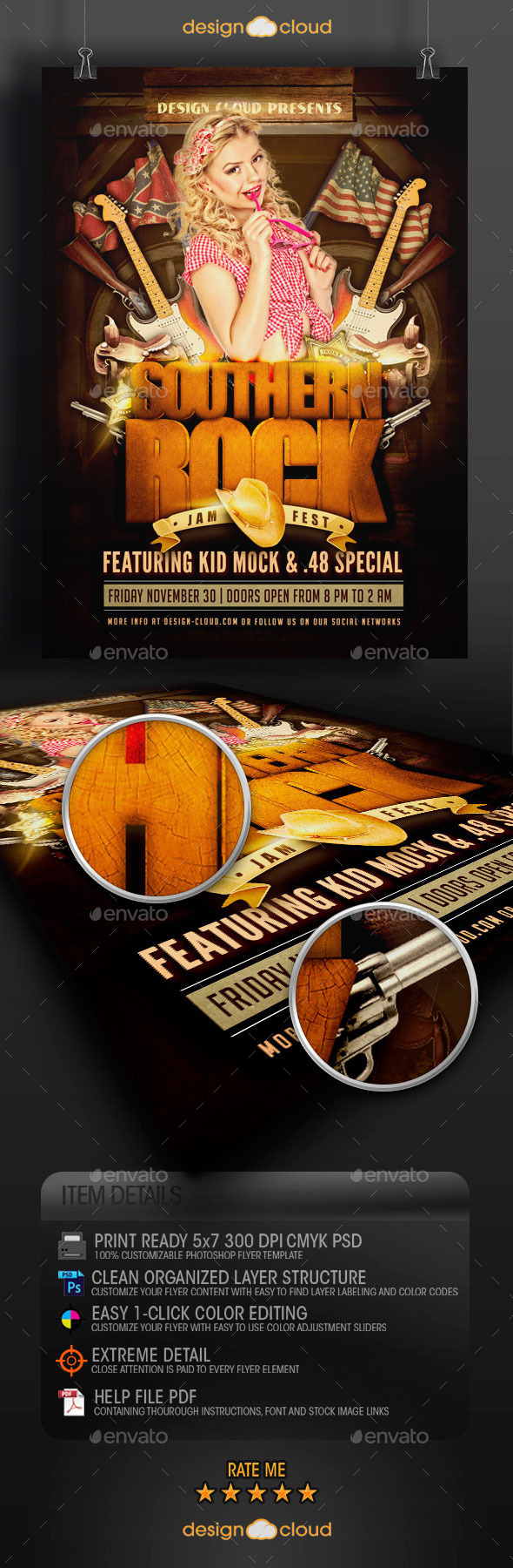Southern Rock Festival Poster Flyer Template - Concerts Events