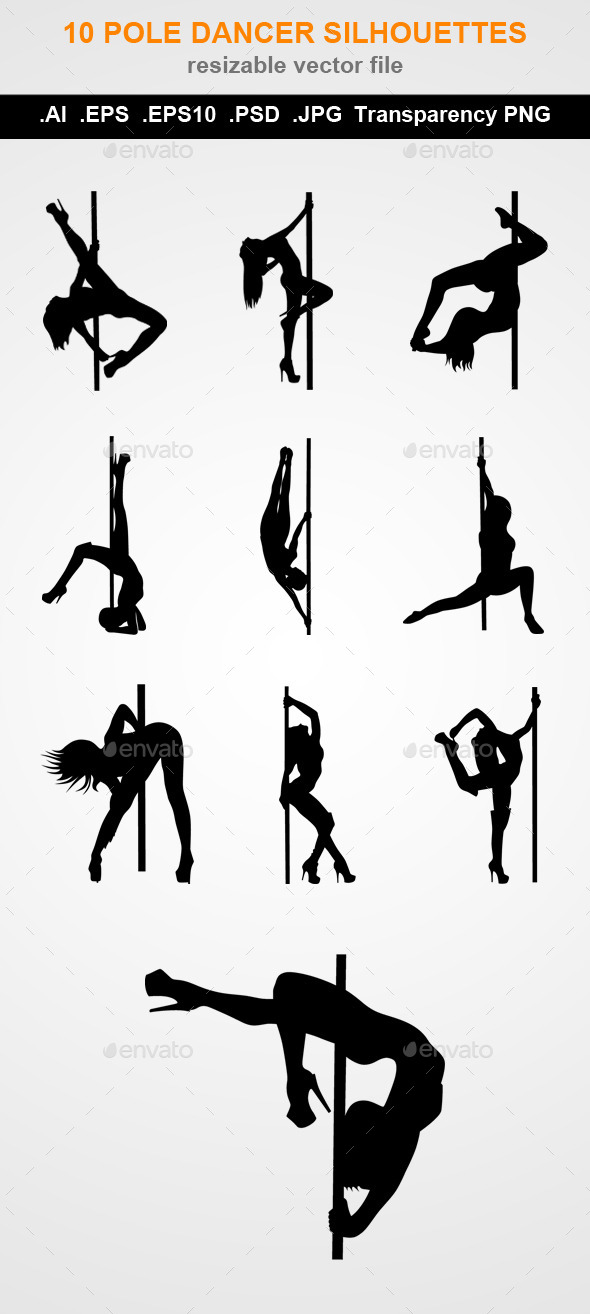 10 Pole Dancer Silhouettes - People Characters