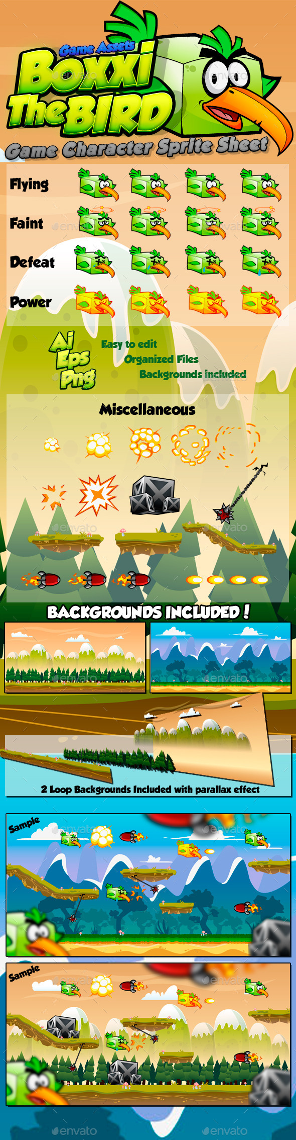Boxxi The Bird Character Sprite - Sprites Game Assets