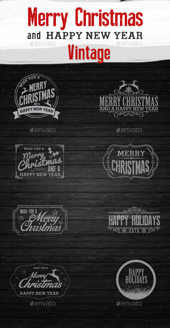 Christmas and New Year Vintage - Badges & Stickers Web Elements