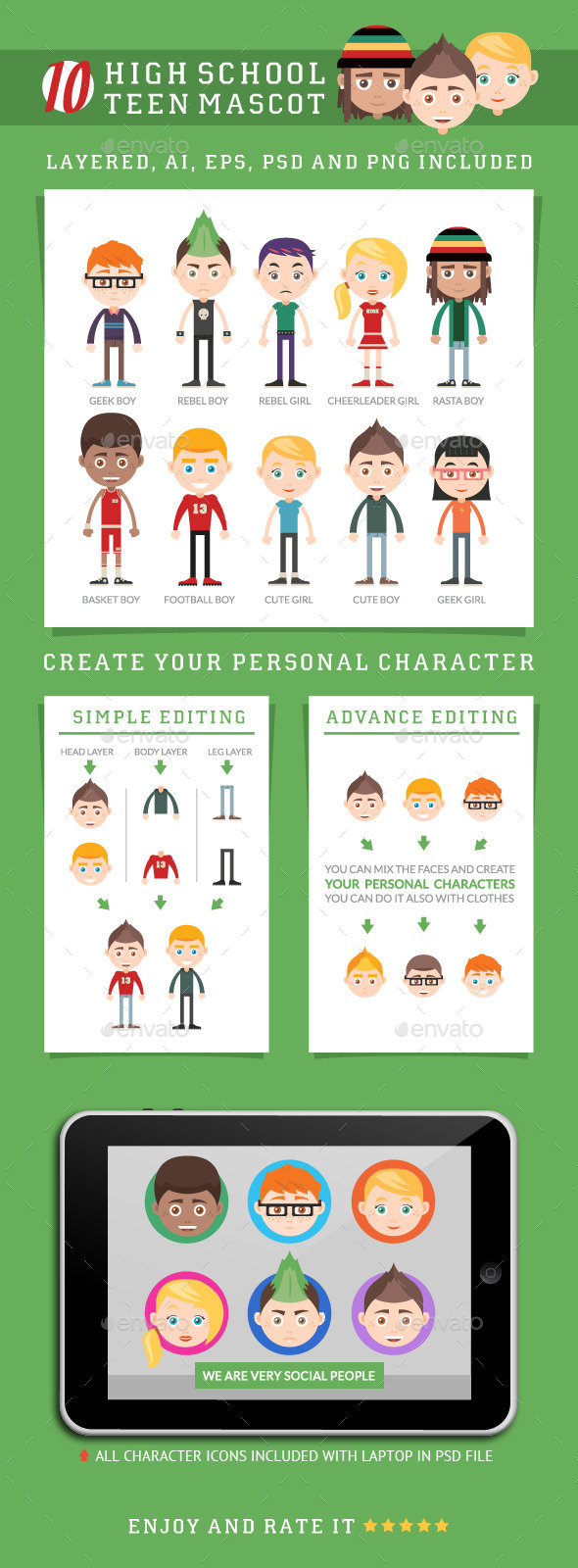 10 High School Teen Mascot - People Characters