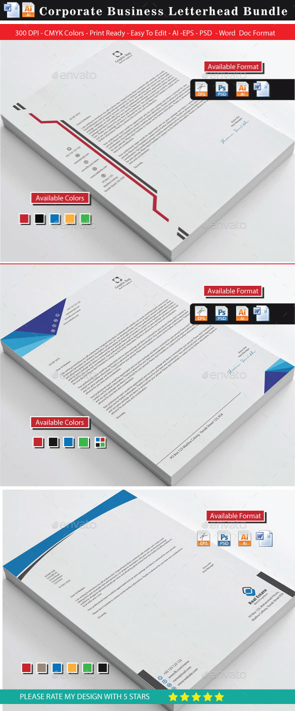 76 Corporate Modern Letterheads - Stationery Print Templates