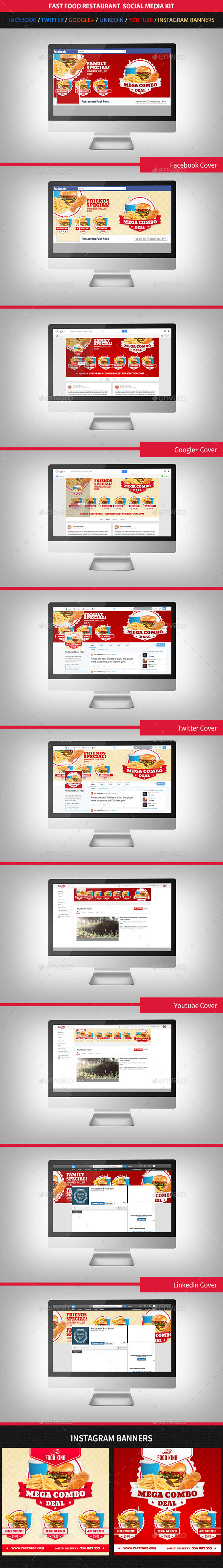 Restaurant Fast Food Web Social Media Kit - Social Media Web Elements