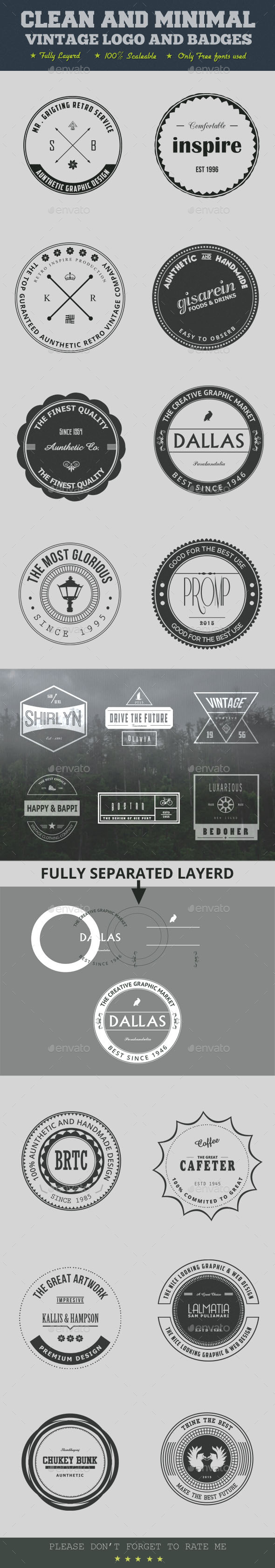Clean And Minimal Vintage Logo And Badges - Badges & Stickers Web Elements