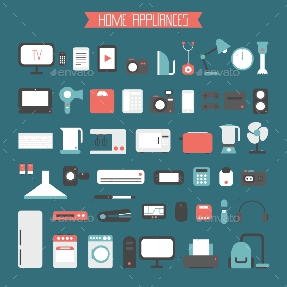 Set of Electronic Devices and Home Appliances - Computers Technology