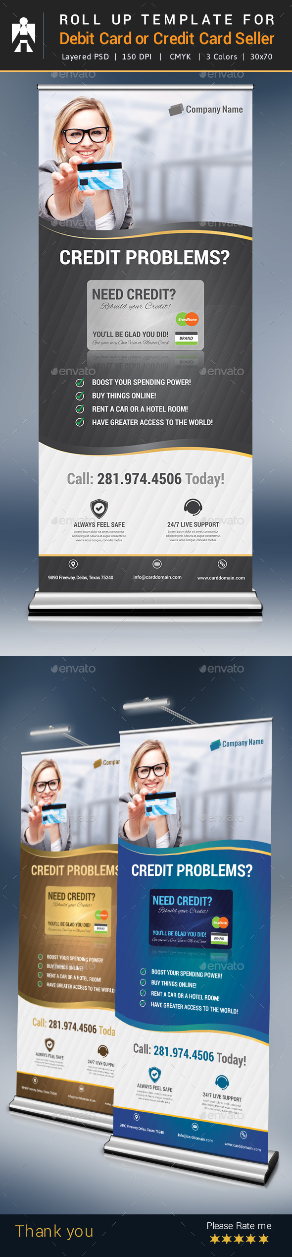 Roll Up for Debit Card or Credit Card Seller - Signage Print Templates