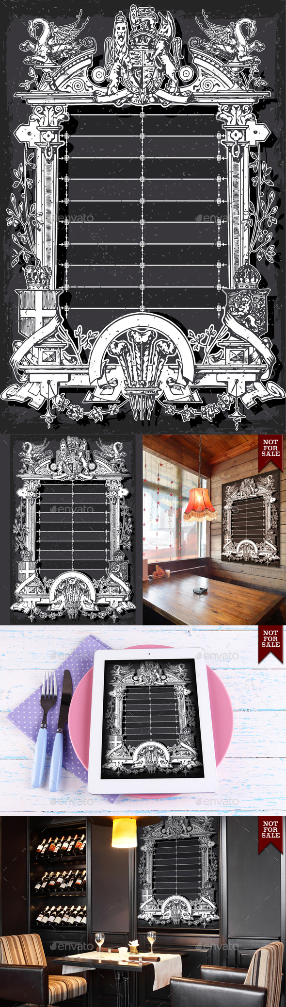 Vintage Menu with Coat of Arms on Blackboard - Decorative Vectors