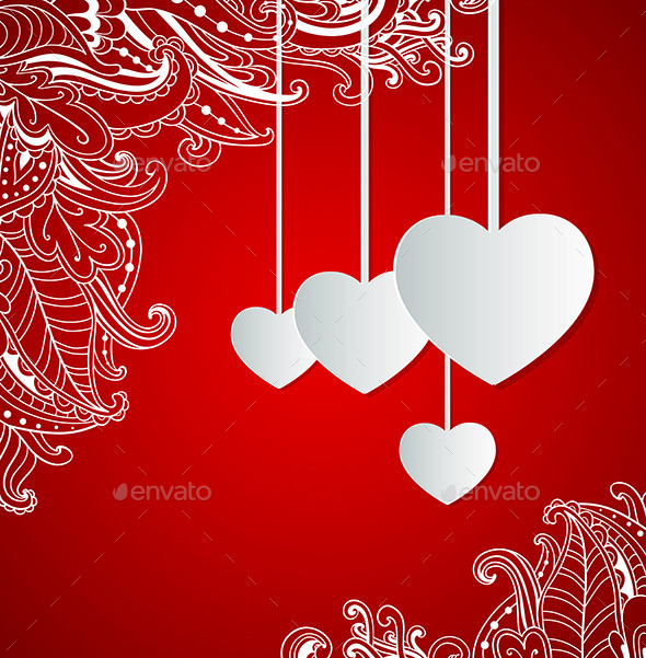 Red Background with Hearts - Valentines Seasons/Holidays