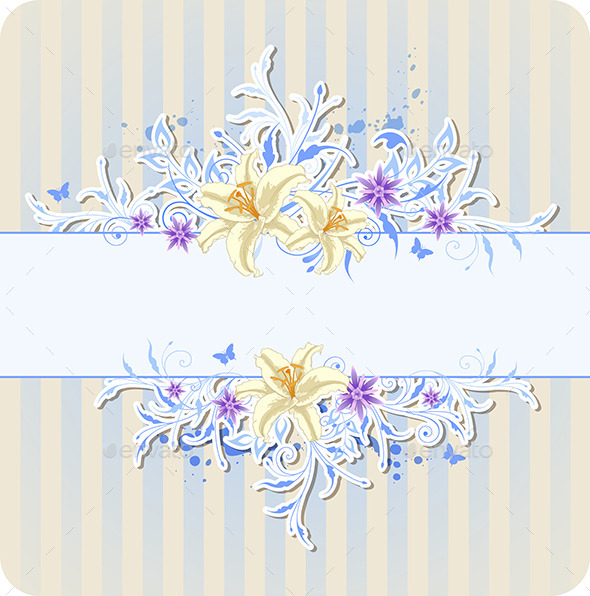 Decorative Blue Background with Lily - Flowers & Plants Nature