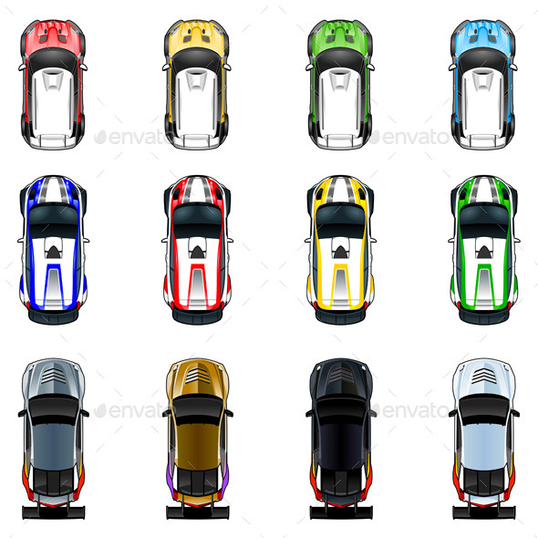 Cars in Four Colors - Objects Vectors