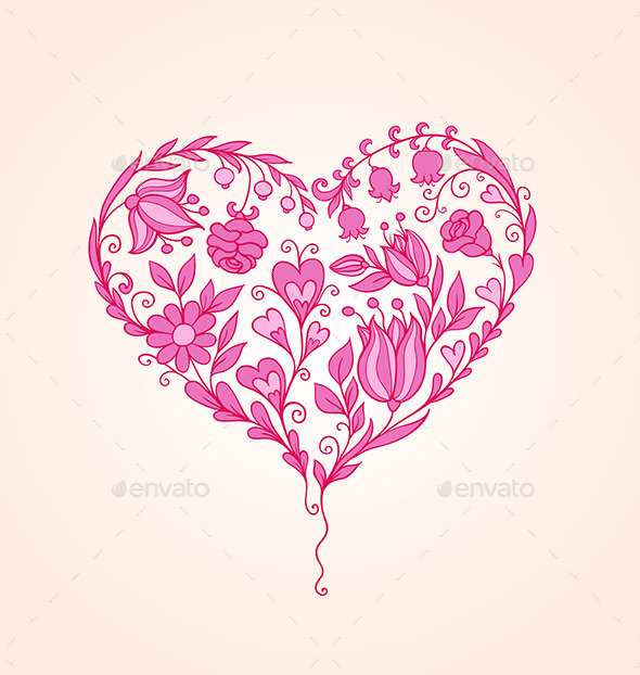 Hand Drawn Floral Heart - Valentines Seasons/Holidays