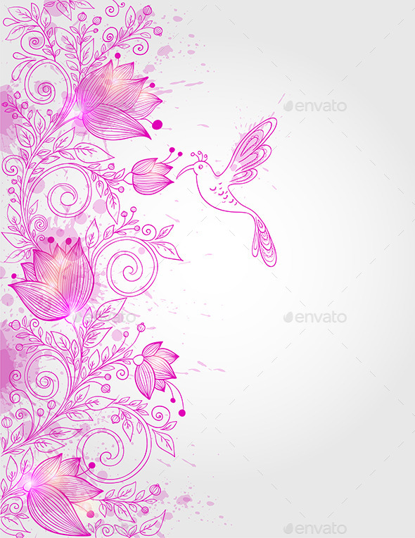 Hand Drawn Pink Floral Background - Flowers & Plants Nature