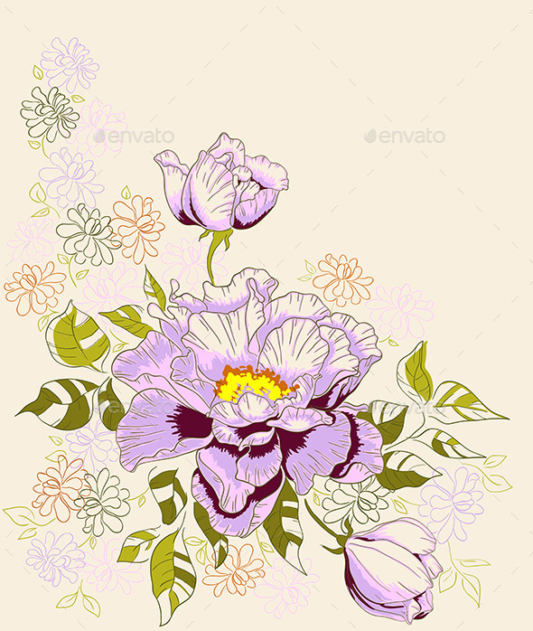 Decorative Background with Peony Flowers - Flowers & Plants Nature