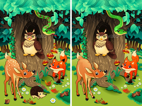 Spot the Differences. - Animals Characters