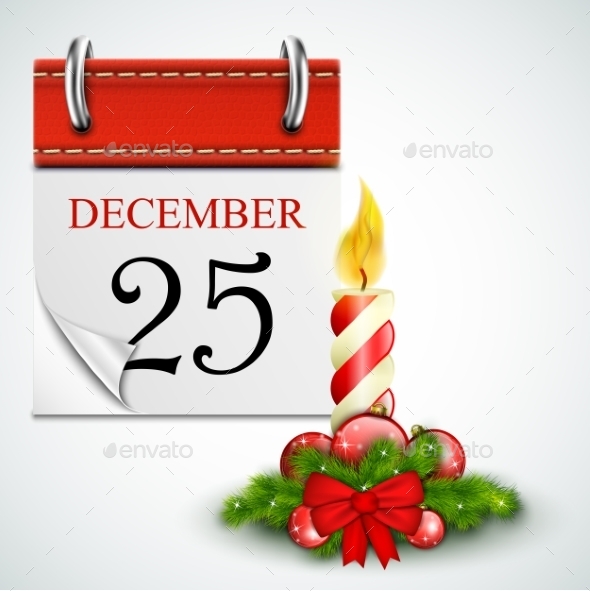 25 December Opened Calendar With Candle - Christmas Seasons/Holidays