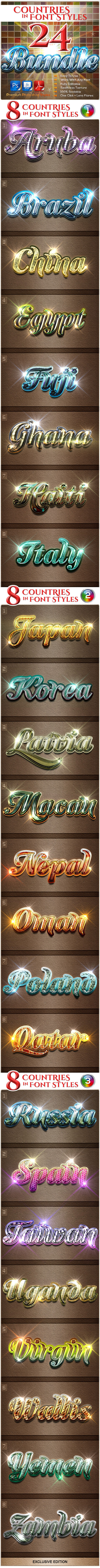 24 Countries in the Font Style Bundle - Text Effects Styles