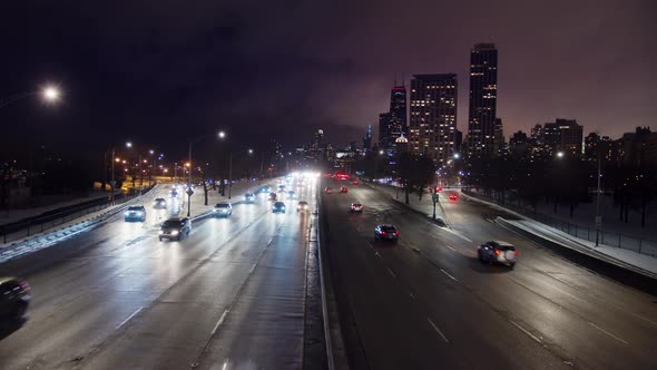 Chicago South Lake Shore Drive Night Traffic alt