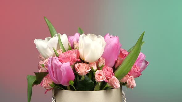 Top of Bouquet Flower with Roses and Tulips, on Red, Green, Rotation alt