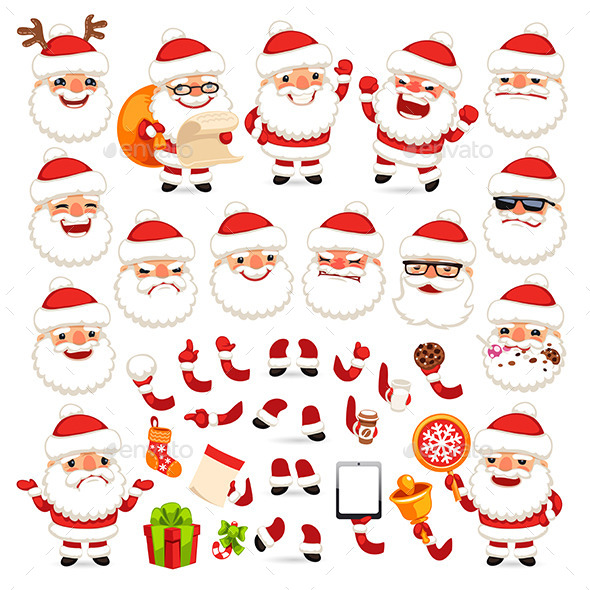 Set of Cartoon Santa Claus - Christmas Seasons/Holidays