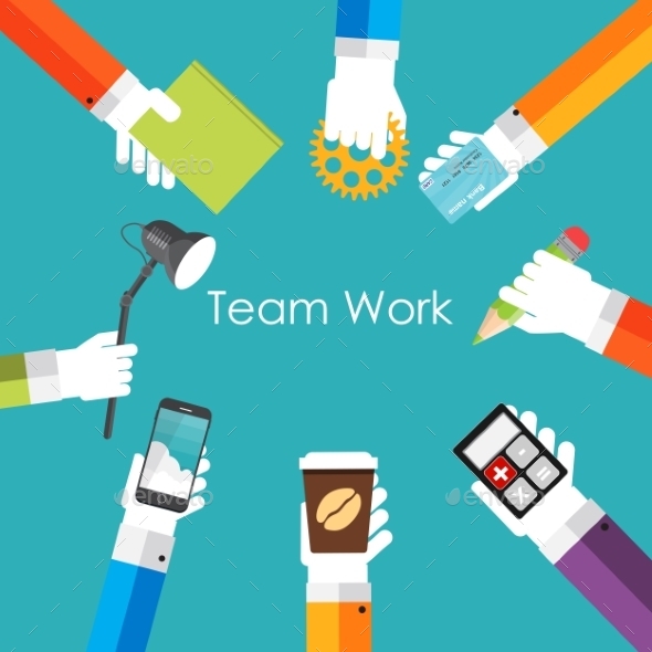 Team Work Flat Concept Vector Illustration - Web Technology
