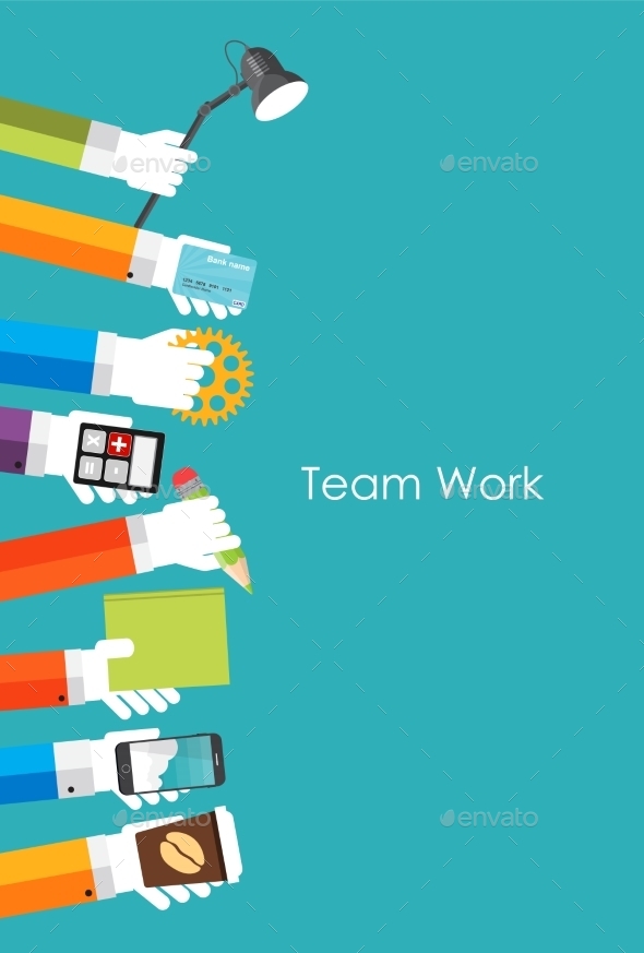 Team Work Flat Concept Vector Illustration - Web Technology