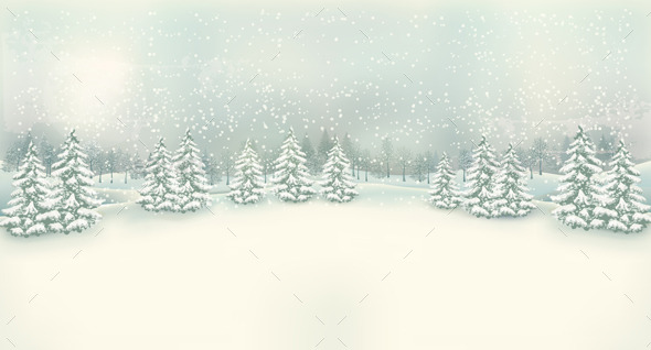 Retro Christmas Winter Landscape Background - Christmas Seasons/Holidays